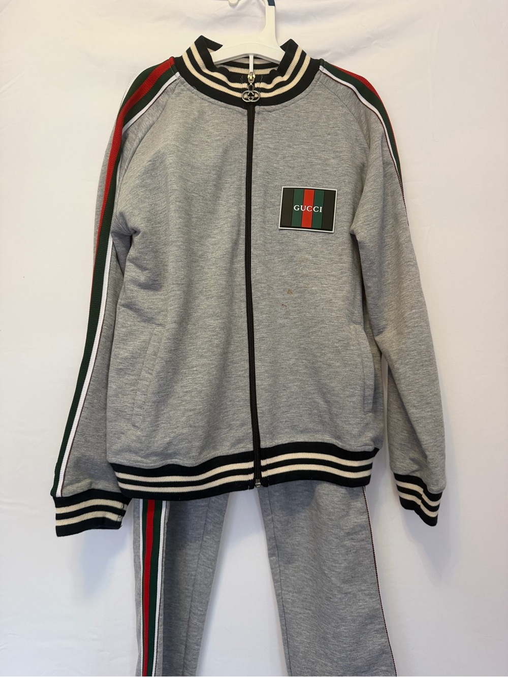 Gucci Grey Kids Track Jacket with Green and Red Stripe